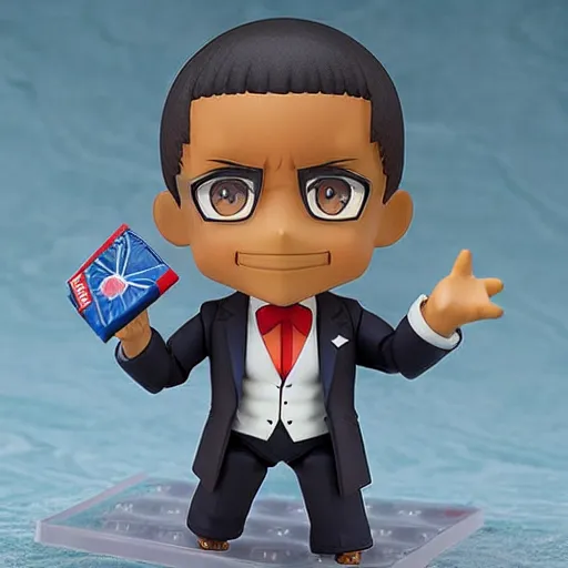 Image similar to an anime nendoroid of barrack obama as spiderman, figurine, detailed product photo