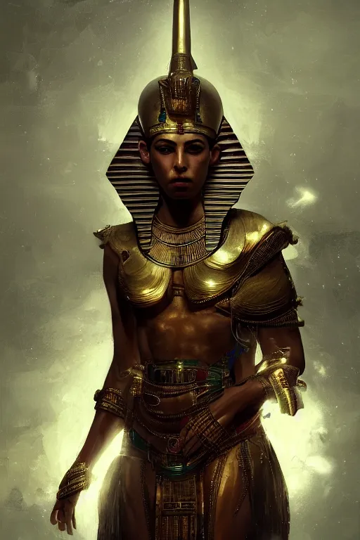 Image similar to egyptian god, portrait, powerfull, intricate, elegant, volumetric lighting, digital painting, highly detailed, artstation, sharp focus, illustration, ruan jia