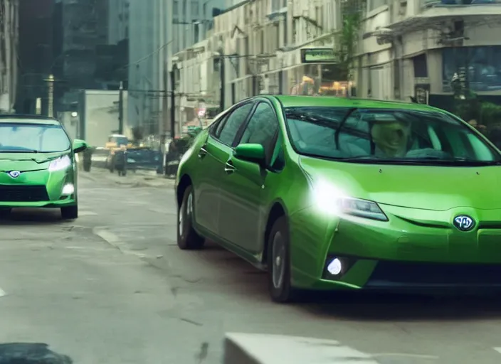 Image similar to film still of hulk driving a prius in the new avengers movie, 4 k