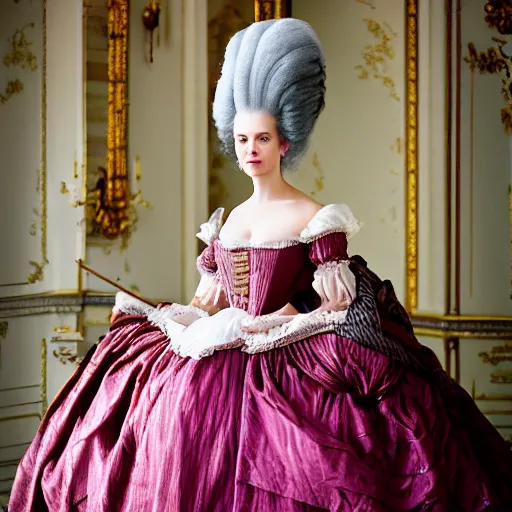 Image similar to marie antoinette wearing regency dress, wow 4 k detail fantasy, matte painting, realistic materials, photo realistic, postprocessing, cinematic, hyperrealistic, studio lighting, ekaterina, the tudors, photography by richard jenkins