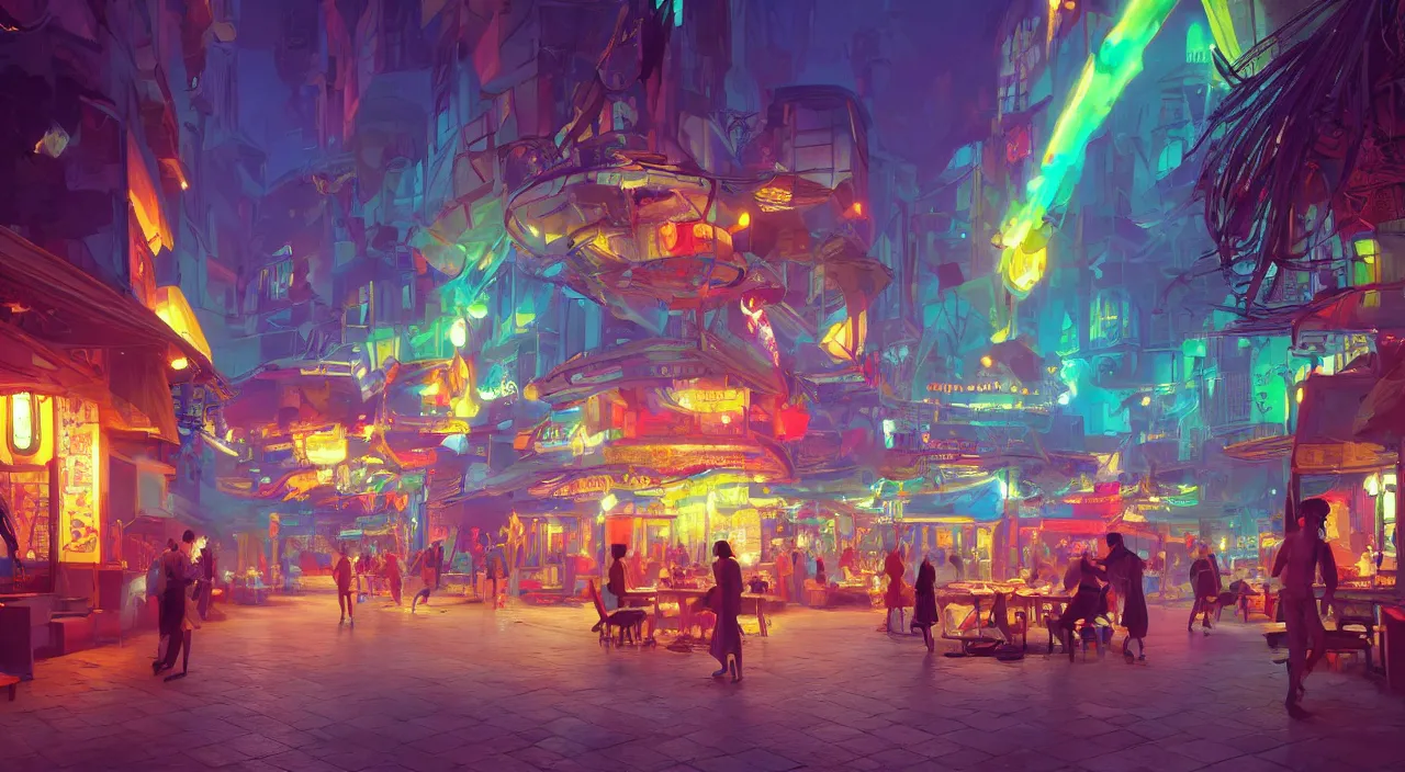 Image similar to bazaar zouk oriantal multicolorful sky shine place mosquet painting stylized digital video game icon global illumination ray tracing 8 k hd resolution, by ilya kuvshinov and cushart krentz and gilleard james