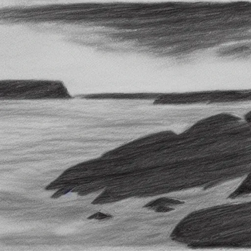 Prompt: black and white comic art of the shores of the bruce peninsula, artstation, pencil sketch