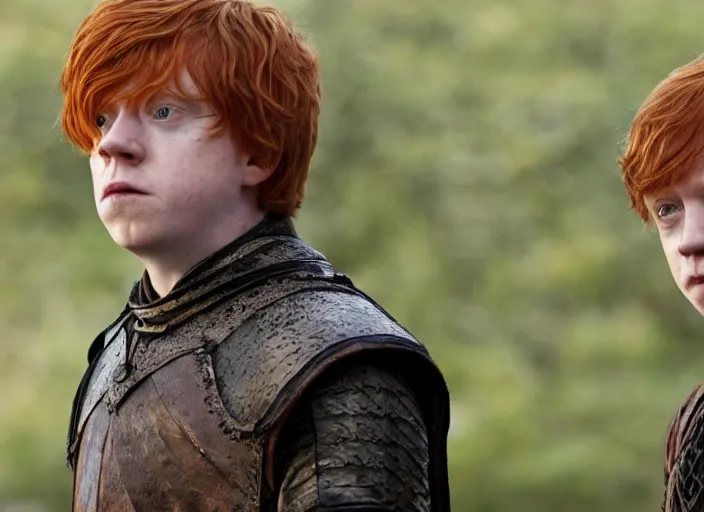 Image similar to ron weasley as thehnellor in game of thrones, rupert grint as thehnellor in game of thrones, live action film, cinematic photo, clear hd image