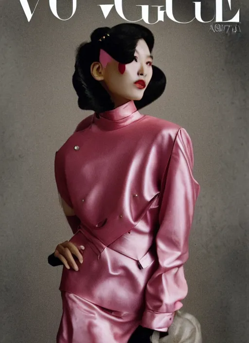 Prompt: italian vogue 8 0 s vintage cover portrait of a female asian model in androgynous high fashion by steven meisel, urban tokyo background, 8 k, octane render, ultra sharp hyper detailed digital art