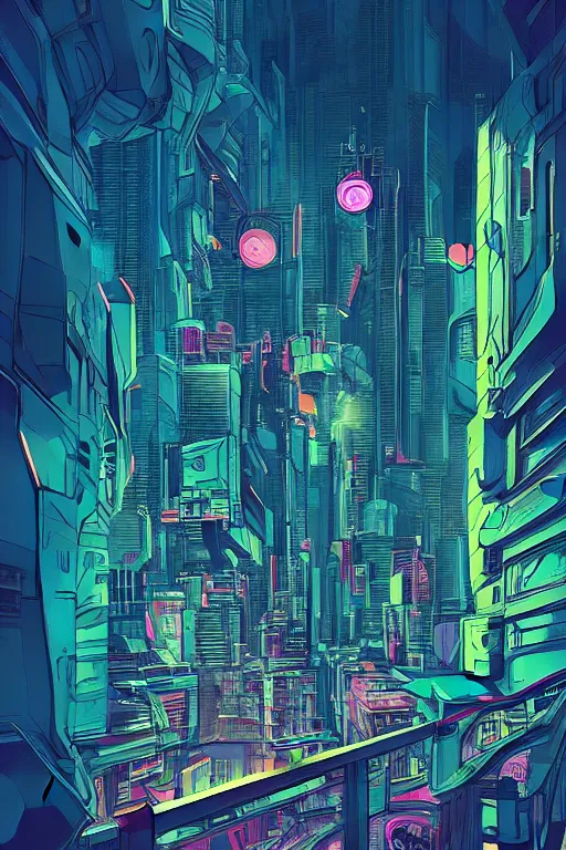 Image similar to astronaut cyberpunk surreal upside down city, neon lights, cell shaded by moebius, Jean Giraud, trending on artstation