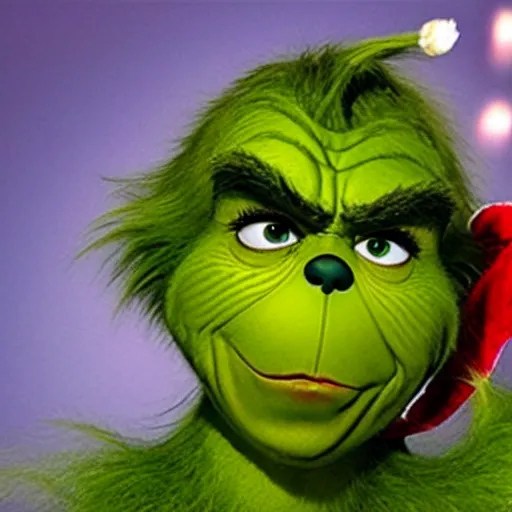 Image similar to the grinch, with middle fingers up