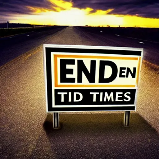 Image similar to 'END TIMES' sign that reads: E N D T I M E S