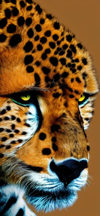 Image similar to a portrait photo of luffy as cheetah, side shot, by professional photographer, 8 k resolution, high quality