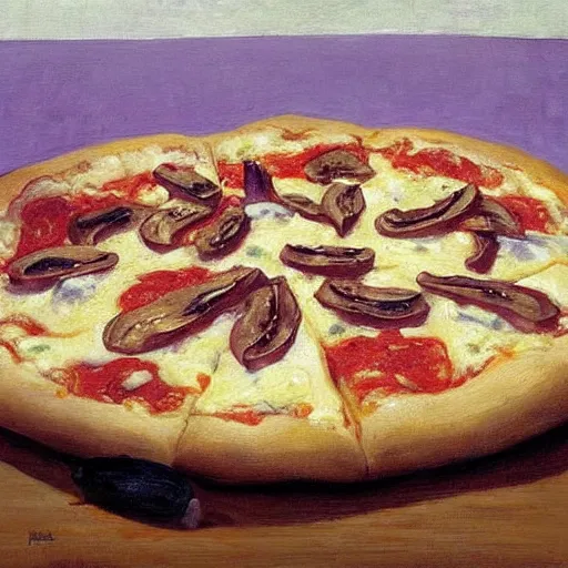 Prompt: the eggplant pizza of the chief painting by hopper