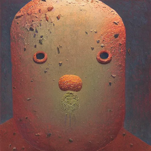 Image similar to an impasto painting by shaun tan of an abstract sculpture by the caretaker and zdzisław beksinski