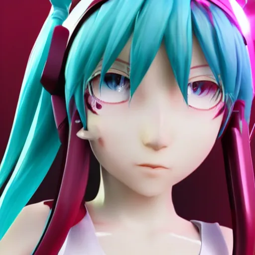 Image similar to hatsune miku v 4 3 d high detailed model, mmd, blender, unreal engine 5