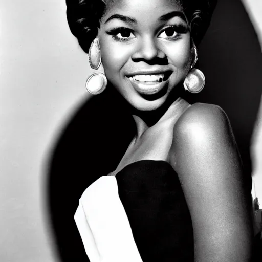 Image similar to black and white photo of a beautiful and elegant 1 9 6 5 young black actress