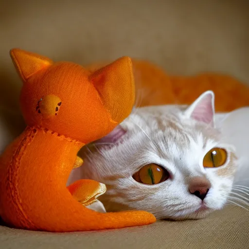 Prompt: tiny dragon cuddling an orange tabby cat, cozy, realistic