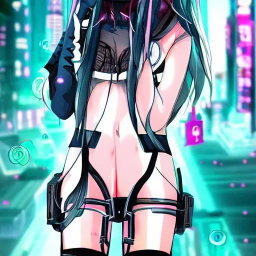 Prompt: neko anime girl cyberpunk style