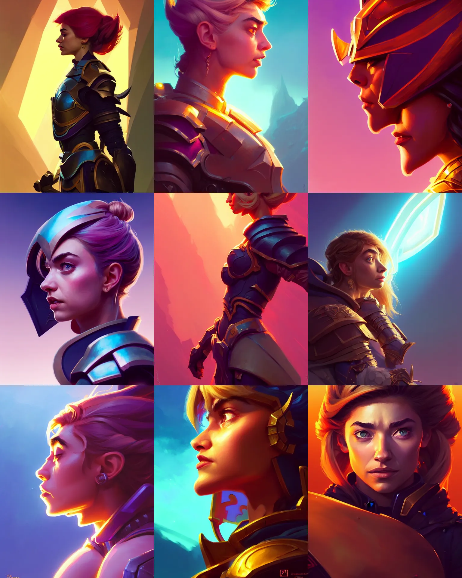 Prompt: side - profile rendered portrait of imogen poots as a paladin, bright backlit, key lighting, smooth, gaudy colors, octane render aesthetic, dota matte painting concept art, official fanart behance hd artstation by jesper ejsing, by rhads and lois van baarle and ilya kuvshinov and rossdraws