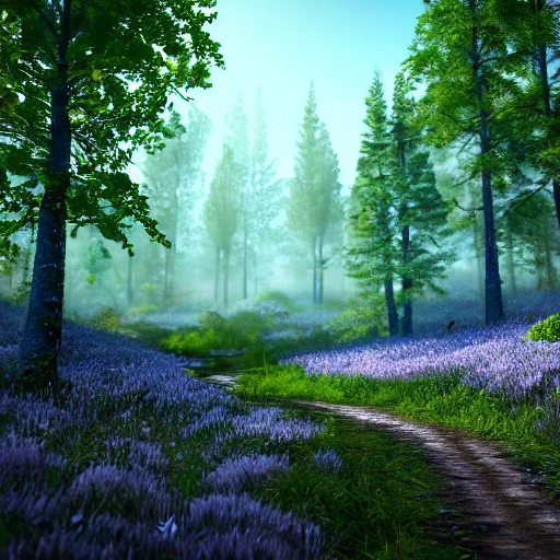 Image similar to artistic render of a scene with detailed blueberry bushes in a nordic forest. Digital art. 4K. Unreal engine. Trending on artstation.