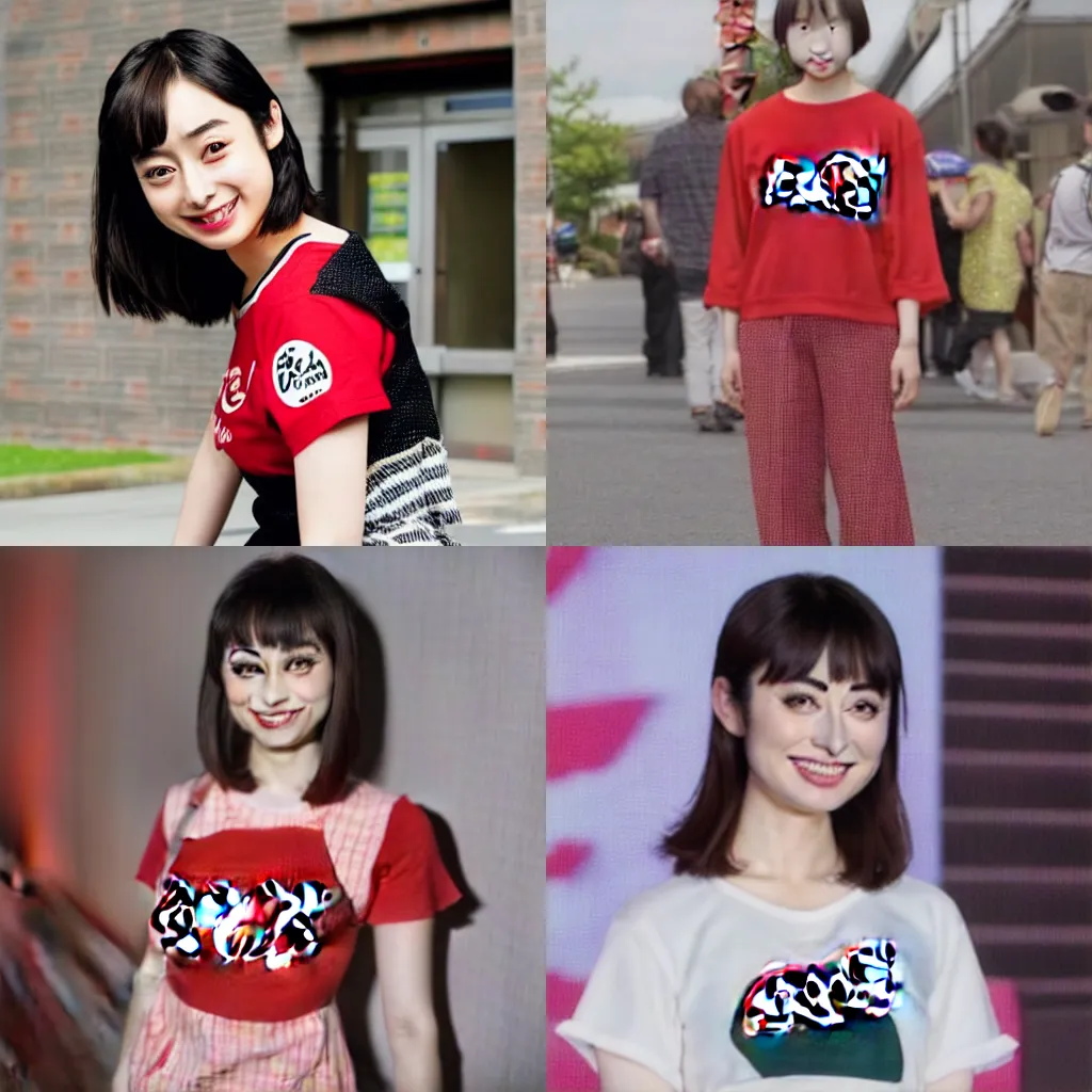 Image similar to suzu Hirose wearing a Coca Cola top