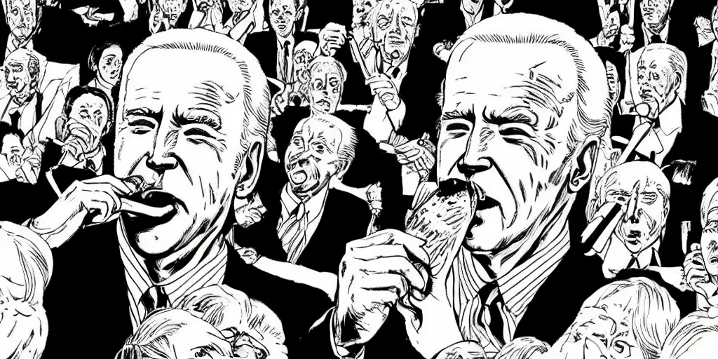 Prompt: “Joe Biden eatsall of the ice cream in the world” by Junji Ito