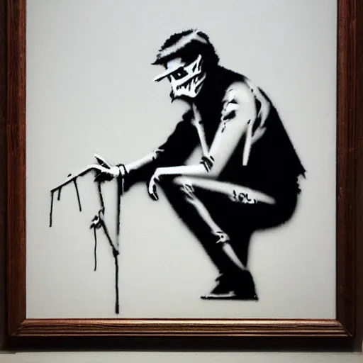 Image similar to self - portrait, by banksy