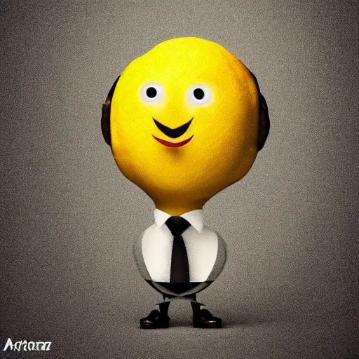 Image similar to A lemon wearing a suit and tie, full body portrait, vintage photo, ultra detailed, creative, dynamic lighting, cinematic, trending on art station