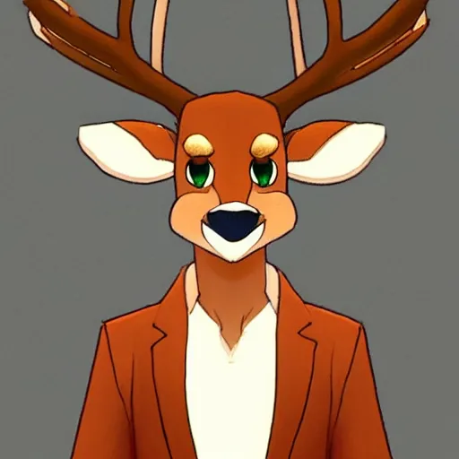 Image similar to an anthropomorphic deer, fursuit!!!!! by don bluth, by kawacy, trending on artstation, full body