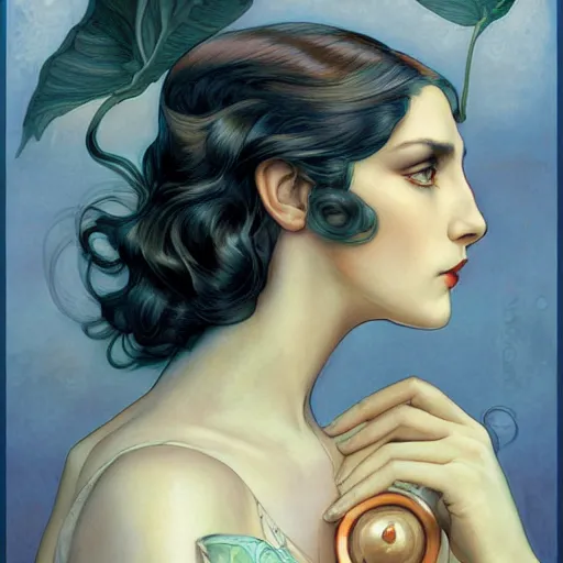 Image similar to an art nouveau, ( streamline moderne ), multi - racial portrait in the style of anna dittmann and donato giancola and gaston bussiere. very large, clear, expressive, and intelligent eyes. centered, ultrasharp focus, dramatic lighting, photorealistic digital matte painting, intricate symmetrical ultra detailed background.