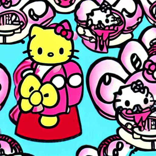 Prompt: hello kitty biblical hell