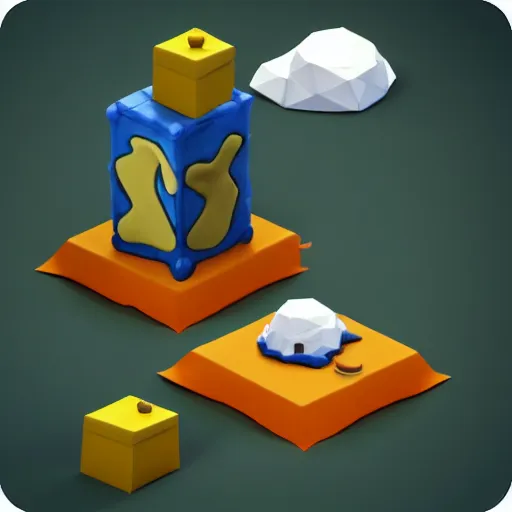 Prompt: Matte 3d low poly icon of Spongebob pogging, lat lighting, isometric 3d render,