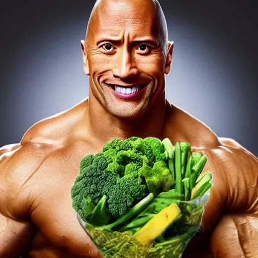 Prompt: Dwayne Johnson made of vegetables