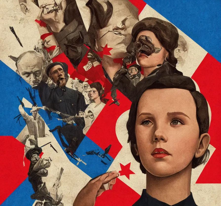 Image similar to millie bobby brown, propaganda, poster, revolution, communist, high detail, year 1 9 4 4, russian letters, lenin, trending on artstation, illustration, by maria zolotukhina