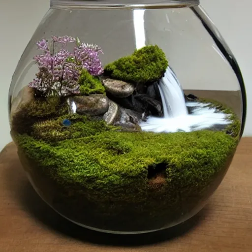 Image similar to moss terrarium with a waterfall