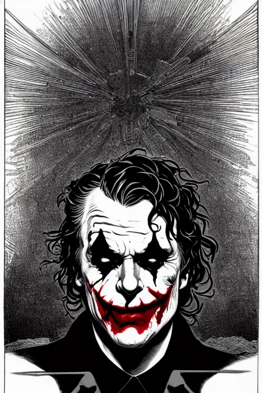 Image similar to colorful!!! joker portrait by laurie greasley and hans bellmer, ( ( etching by gustave dore ) ), ultraclear intricate, sharp focus, highly detailed digital painting illustration, concept art, masterpiece