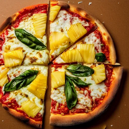 Prompt: a pizza made out of pineapple, food photography, 4k