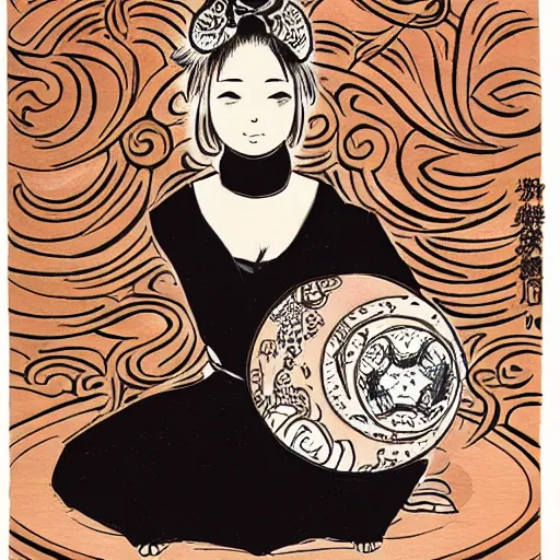 Image similar to portrait of a girl with a yin - yang ball at her feet, detailed manga art panel, professional