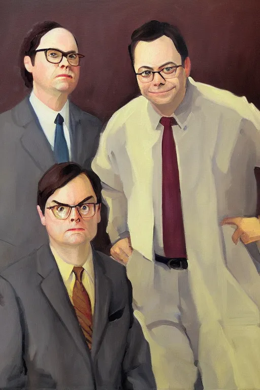 Image similar to portrait painting of dwight schrute and joe lo truglio, in the style of albert marquet