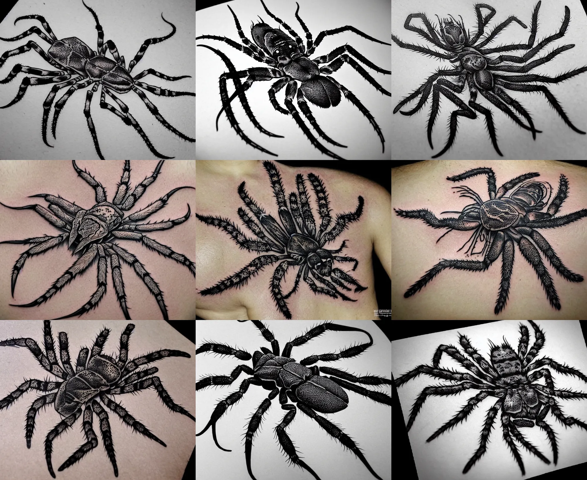 Image similar to detailed amazing tattoo stencil of a floral huntsman spider attaching