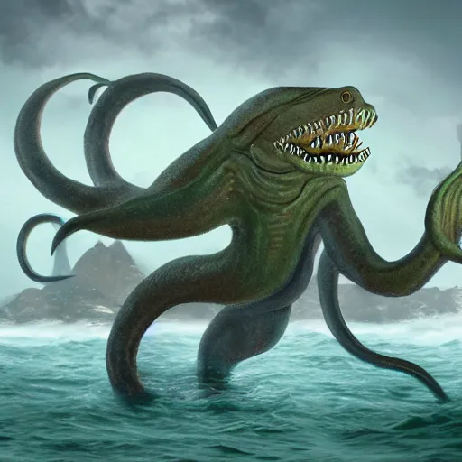 Prompt: a realistic photo of a anthropomorphic sea monster