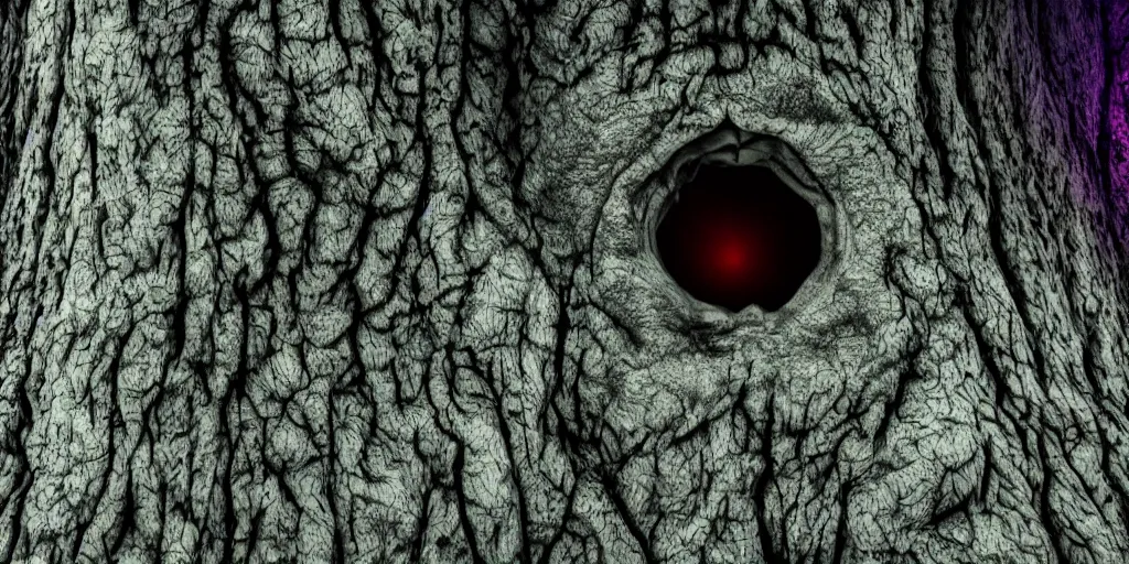 Prompt: a tree that resembles an ogre, closeup, studio lighting, deep colors, apocalyptic setting, dark