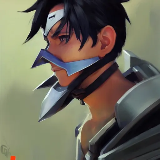 Image similar to greg manchess portrait painting of kirito as overwatch character, medium shot, asymmetrical, profile picture, organic painting, sunny day, matte painting, bold shapes, hard edges, street art, trending on artstation, by huang guangjian and gil elvgren and sachin teng