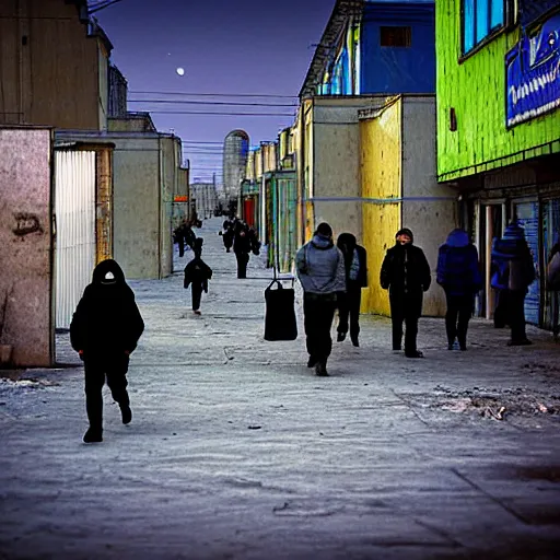 Prompt: people are walking past plasmacraft, back from work in a Russian cyberpunk slum city called Neo Norilsk on the Moon, black sky with Milky Way, bright sun, diverse, lively, black sky full of stars, blinding bright sun, sci-fi, lots of flying cars, levitation, cyberpunk outfits, photorealistic, grainy, 35mm, intricate, very very beautiful, elegant, smooth, cinematic, Unreal Engine 5, by Beeple, trending on Artstation HD