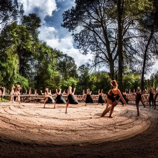 Prompt: tanztheater made of mud and clay, pina baush theater, wide angle with flare,