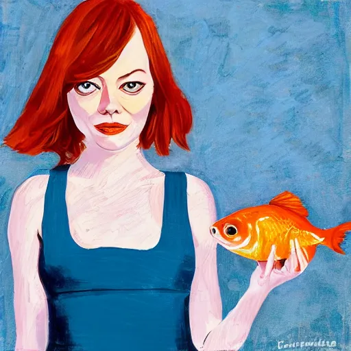 Prompt: portrait of emma stone as a goldfish