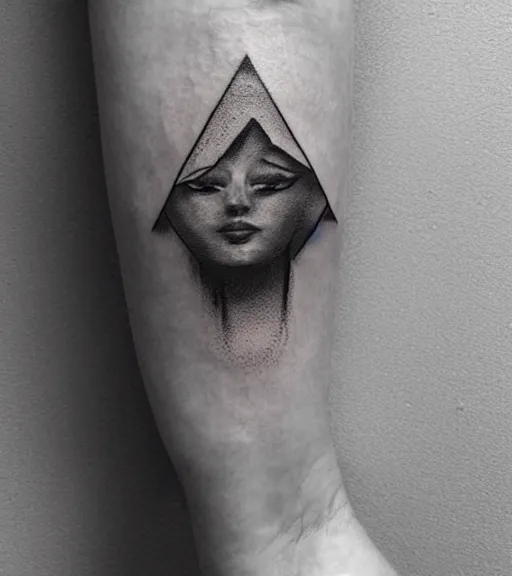 Image similar to amazing blend of a hyper realistic mountain scenery with a beautiful woman face, tattoo design sketch, in the style of matteo pasqualin, hyper - realistic, amazing detail, black and white