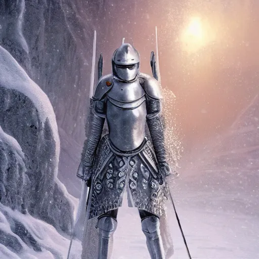 female knight treking in the alp while its snowing, | Stable Diffusion ...