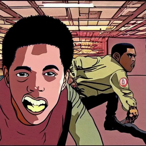 Prompt: Kanye West beating up Pete Davidson in Akira (1988), detailed, anime, illustration