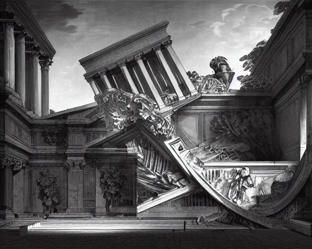 Image similar to Vaporwave album cover. Piranesi imagination mixed with the aesthetics of Vaporwave