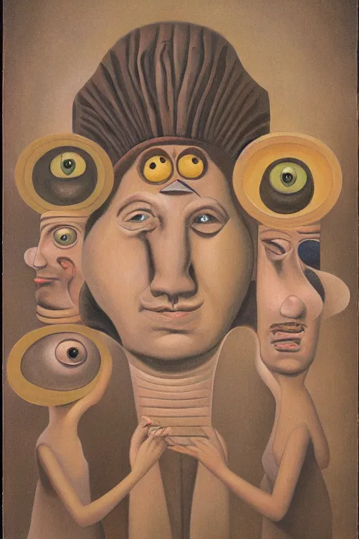 Prompt: a grant wood painting portrait of a mutant with six eyes, two noses and three mouths character art