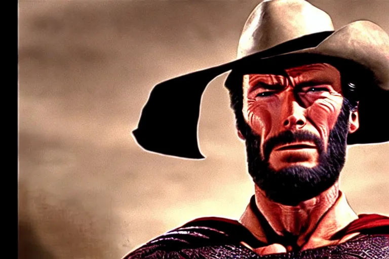 Image similar to clint eastwood as superman in the good the bad and the ugly