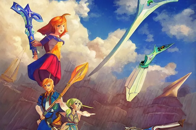 Image similar to “ a sam wagstaff illustration of skyward sword ”