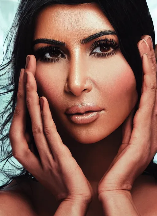 Image similar to film still of kim kardashian, alien spider over her face as she struggles, spider webbed body, scary, cinematic full shot, full body pov, 4k.